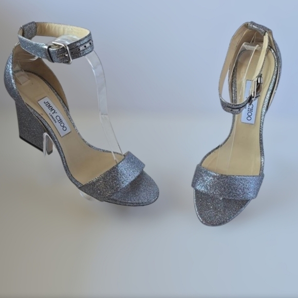 Jimmy Choo Edina 85 Ankle Strap Sparkle Sandals Luxury Leather Heels - Picture 8 of 17